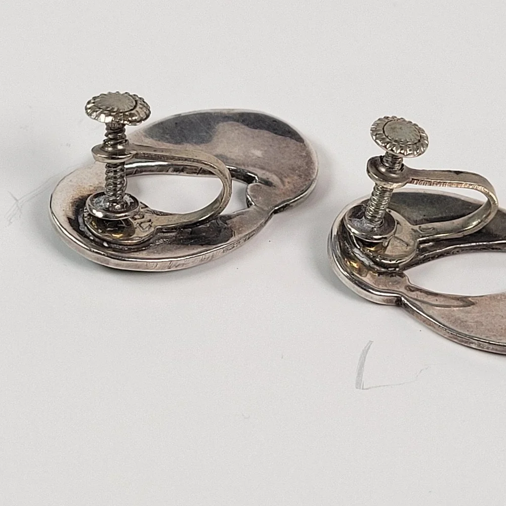 Vtg Taxco 925 Sterling Earrings Turquoise Mosaic Screw‎ Back Teardrop Signed LL